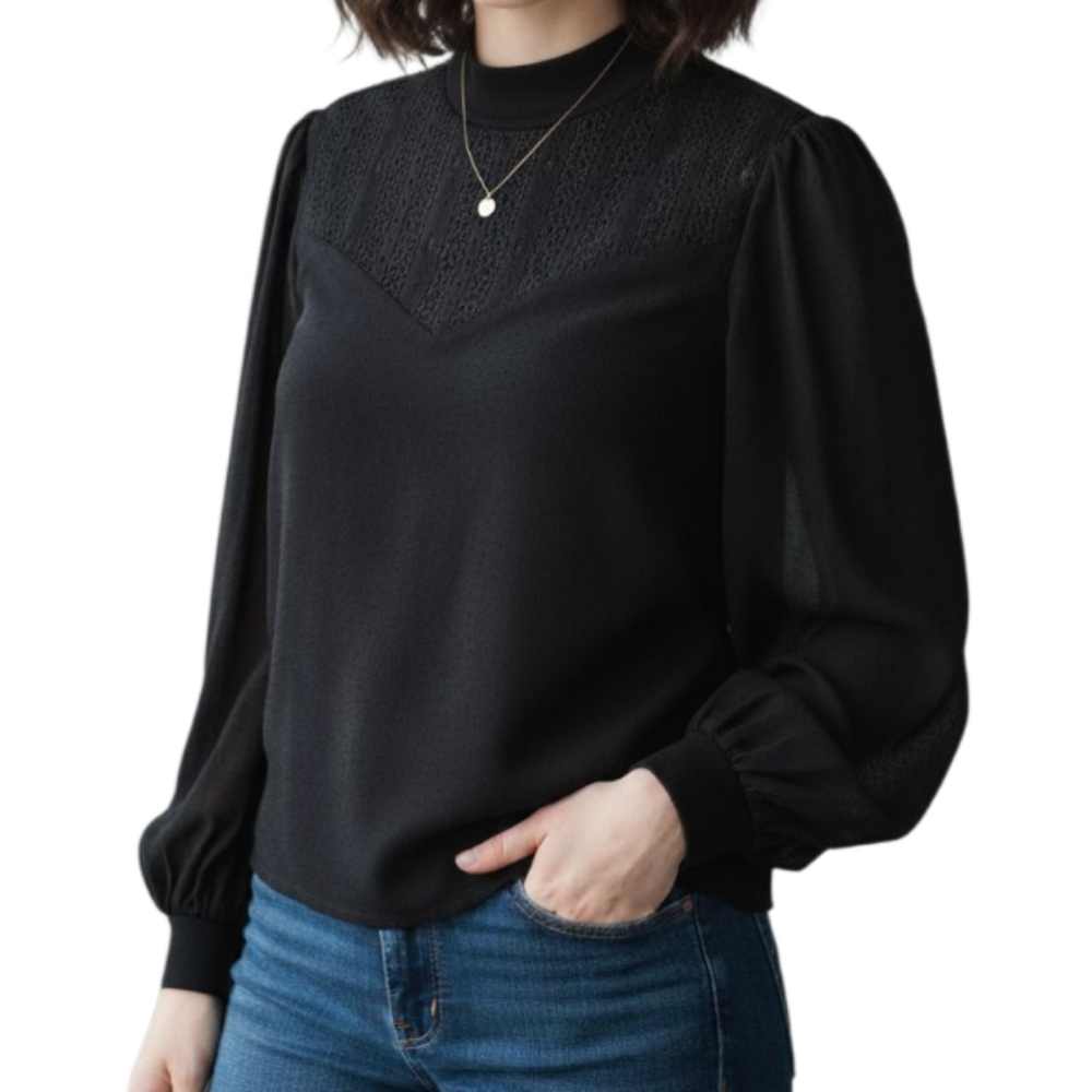 Tristan top with lace and see-through sleeves